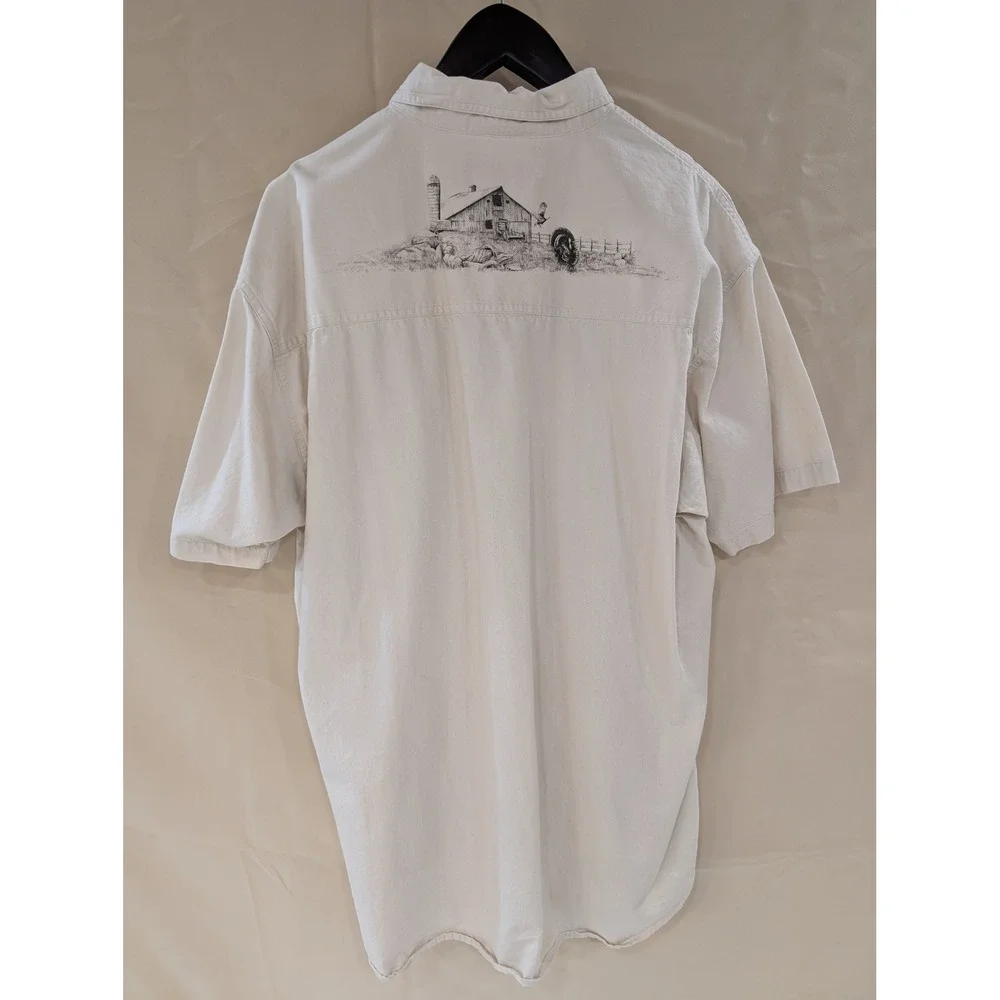 RedHead XL Button Up Shirt Barn Turkey Scene Embroidered Short Sleeve - Picture 2 of 6